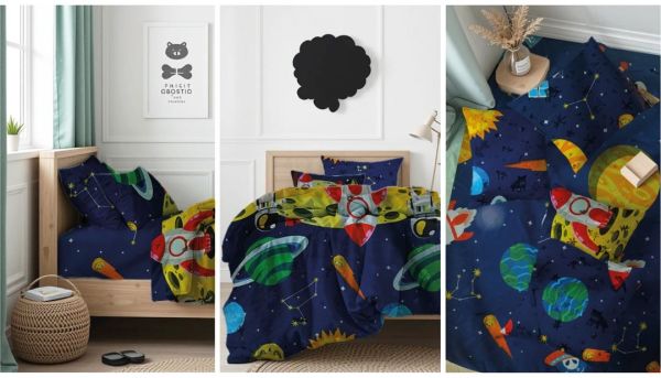 JUEGO DE SABANAS PERSONAL ESTAMPADAS FONDO AZUL