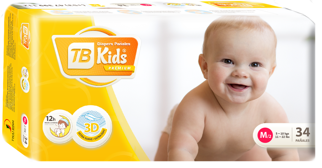 Pañales Desechables Premium para Niños TB, M (Paquete de 34)