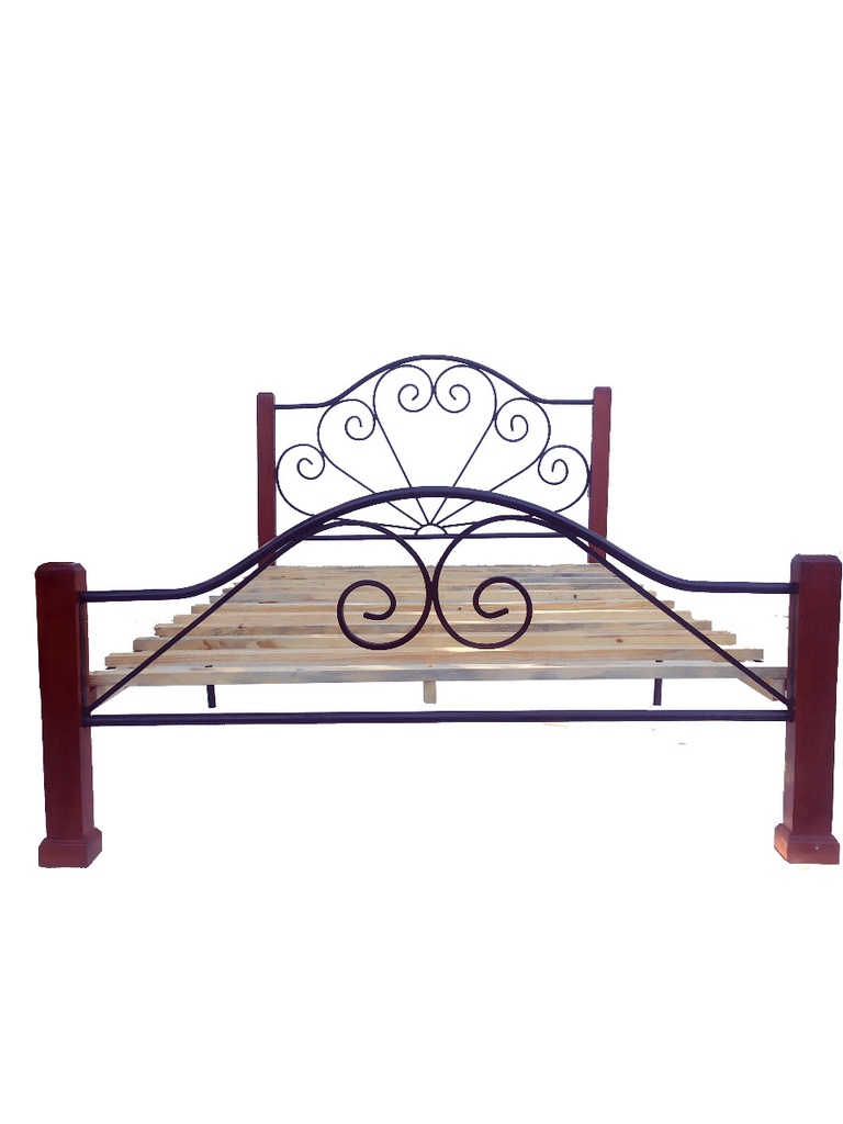 [3740018606] Metal and Wood Bed Frame, Model DF1 (90x190 (Single))