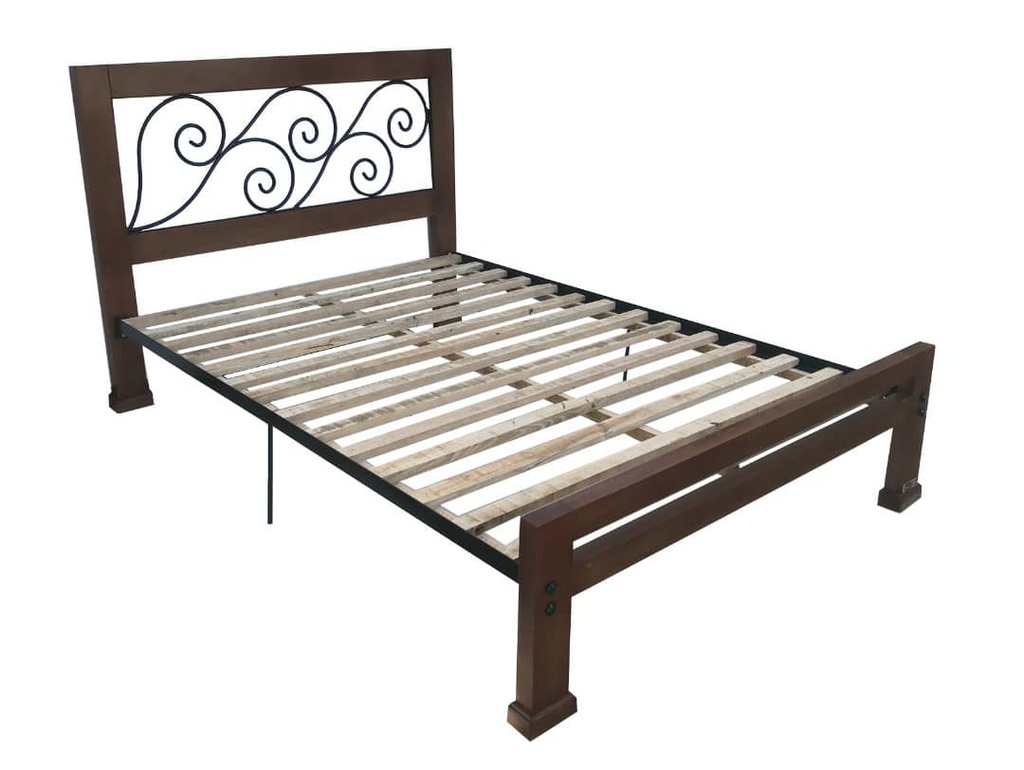 [3740019019] Metal and Wood Bed Frame, Model DF6 (90x190 (Single))